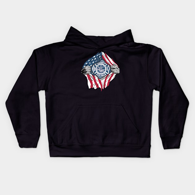 Firefighting hero Kids Hoodie by Black Phoenix Designs